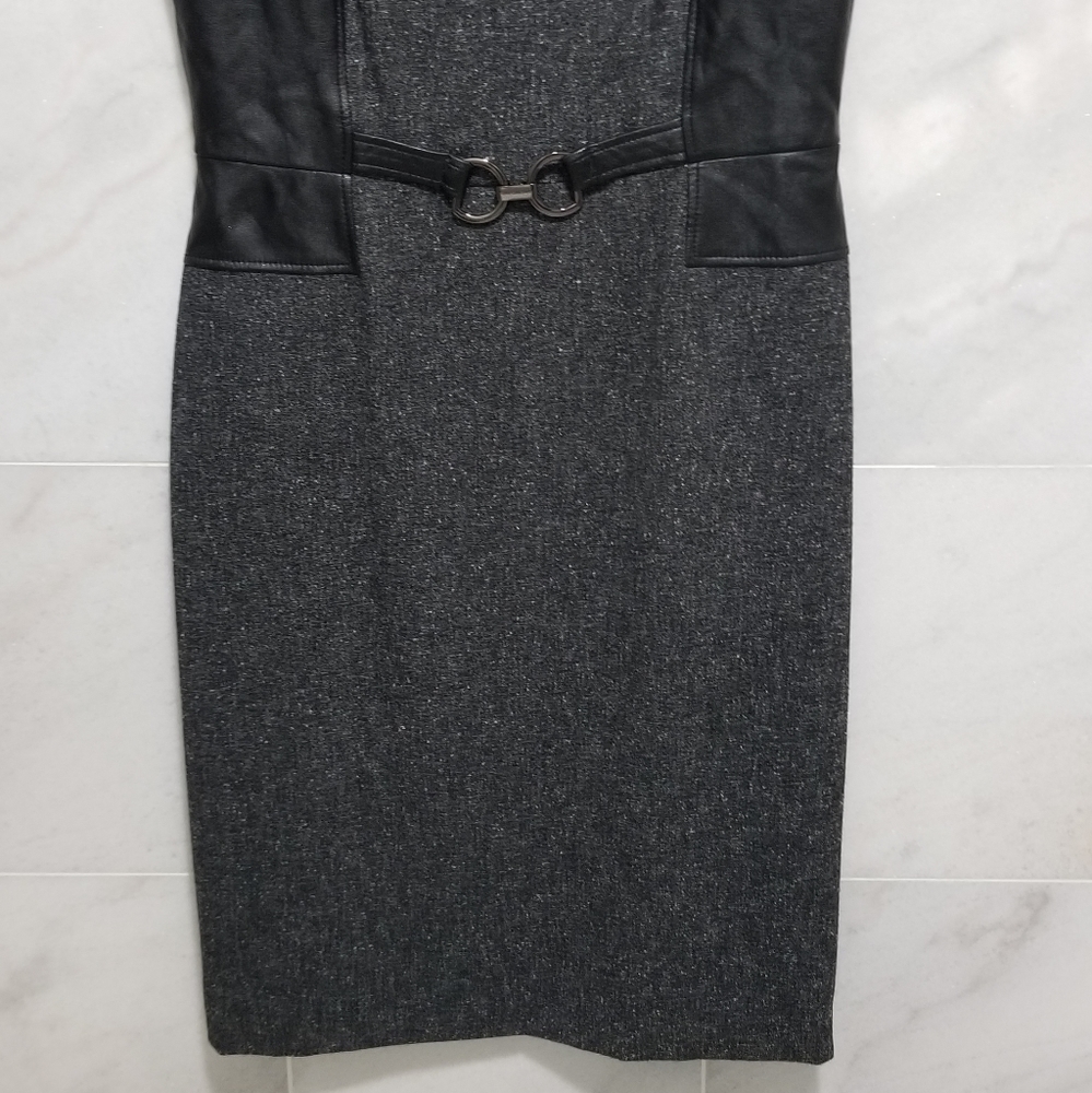 Tahari Career Sheath Faux Leather Panel Dress - Picture 3 of 6